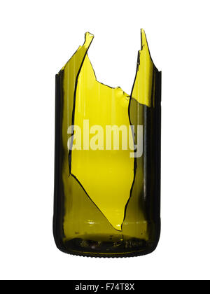 Broken bottle green isolated on white background Stock Photo