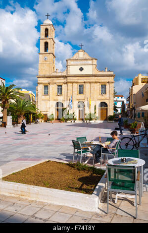 Platia Athinagora, square with Orthodox cathedral, old town, Hania, Chania, Crete island, Greece Stock Photo