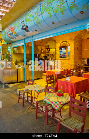 Restaurant, Kentriki Agora, central market hall, Hania, Chania, Crete island, Greece Stock Photo