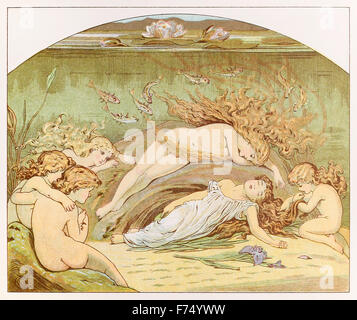 'But she was dead with sorrow. They have kept her ever since Deep within the Lake, On a bed of flag-leaves, Watching till she wake' from 'The Fairies – A Child’s Song' by William Allingham (1824-1889), illustration by Emily Gertrude Thomson (1850–1929). See description for more information. Stock Photo