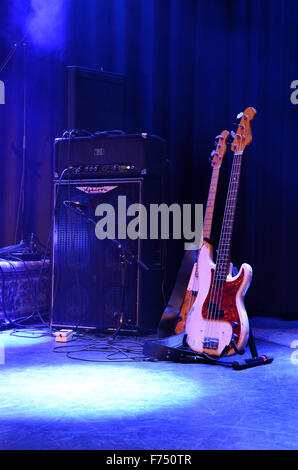 guitars and amps ready for Gerry McAvoy of Band of Friends Stock Photo