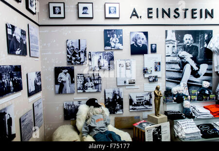 Princeton, New Jersey, USA. 25th Nov, 2015. It was 100 years ago today Albert Einstein presented his general theory of relativity at the Prussian Academy of Science. Despit being hailed by Time Magazine in 1999 as ''The Person of the Century, '' the only permanent exhibiition of Albert Einstein memorabilia and artifacts in the United States is housed at Landau, an upscale clothing store in Princeton, the university town where Einstein spent 22 years as a faculty member at the Institute for Advanced Study. © Brian Cahn/ZUMA Wire/Alamy Live News Stock Photo