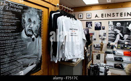 Princeton, New Jersey, USA. 25th Nov, 2015. It was 100 years ago today Albert Einstein presented his general theory of relativity at the Prussian Academy of Science. Despit being hailed by Time Magazine in 1999 as ''The Person of the Century, '' the only permanent exhibiition of Albert Einstein memorabilia and artifacts in the United States is housed at Landau, an upscale clothing store in Princeton, the university town where Einstein spent 22 years as a faculty member at the Institute for Advanced Study. © Brian Cahn/ZUMA Wire/Alamy Live News Stock Photo