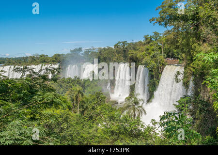 Spectacular aerial view from the tourstic road of one of the waterfalls of Iguazu Park in argentinian border. Stock Photo