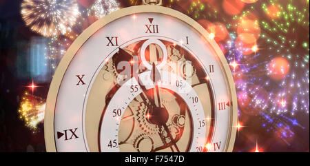 Composite image of  close-up of antique pocket clock with roman numbers Stock Photo