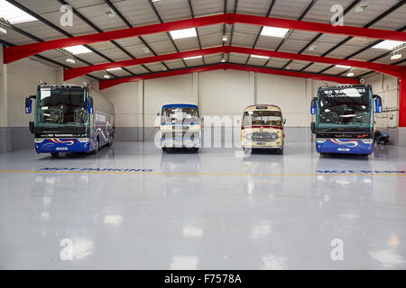 Manchester coach company Go Goodwins of Eccles travel   coaches stored in shed vintage showcase Bus buses  stopped double decker Stock Photo