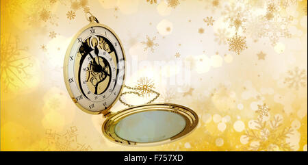 Composite image of old fashioned pocket clock with chain Stock Photo