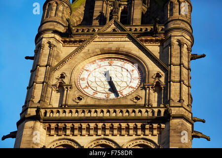 Manchester Town Hall clock tower clock face detail  Manchester Town Hall is a Victorian, Neo-gothic municipal building in Manche Stock Photo