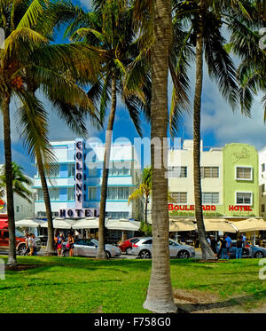 Art Deco Hotels, Ocean Drive, Miami Florida USA Stock Photo