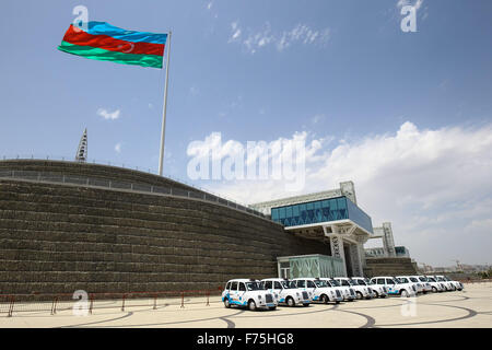 A general view of 'London' taxis in front of the National Flag Square. Baku2015. 1st European Games. Baku. Azerbaijan. 17/06/2015. Stock Photo