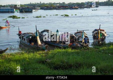 Chau Doc, Mekong Delta, Vietnam: Small boats on the banks of the Mekong River. Stock Photo