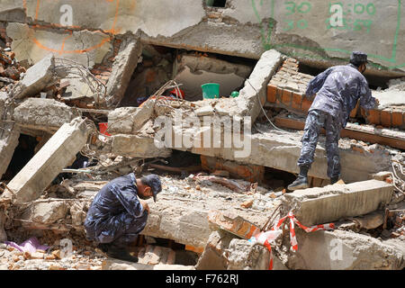 Earthquake, Earthquake Nepal, Gorkha earthquake, earthquake 2015, earthquake damage, earthquake destruction, earthquake debris, asian earthquake, Kathmandu, Nepal, Asia, searching dead bodies Stock Photo