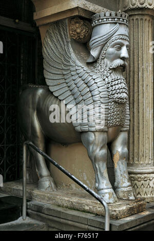 Assyrian winged bull, Maneckji Seth Agiary, Parsi Mandir, Zoroastrian fire temple, Fort, Bombay, Mumbai, Maharashtra, India, Asia Stock Photo