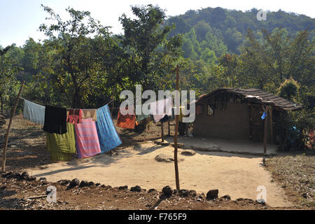 clothes drying, home, palvni village, mandangadh, maharashtra, india, asia Stock Photo