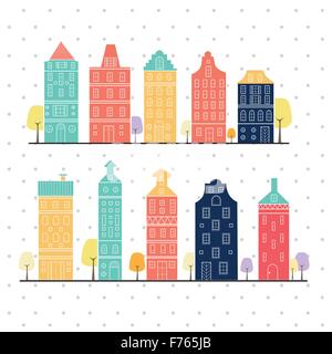Amsterdam houses style variation pastel color Netherlands, home sweet home Stock Vector