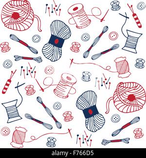 colorful sewing equipment doodle hand drawn illustration pattern Stock Vector