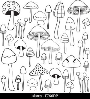 Mushroom doodle hand drawn sketch illustration black and white Stock Vector