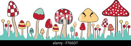 mushroom mixed illustration blank note paper Stock Vector