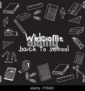 Welcome Back to school doodle illustration black board Stock Vector