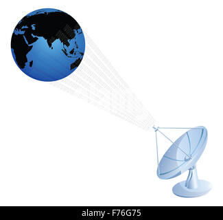 satellite communicating with the globe, binary digits Stock Photo