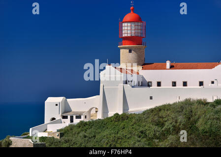 Portugal, Algarve: Lighthouse and Cape Saint Vincent Stock Photo