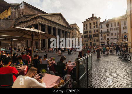 Pantheon at sunset in Rome, Piazza della Rotonda Stock Photo