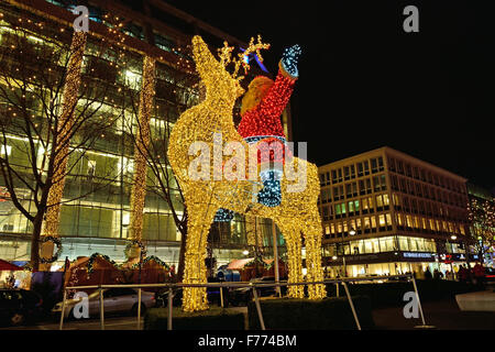 BERLIN, GERMANY-DECEMBER 22, 2014: Christmas decorations in center of Berlin in evening Stock Photo