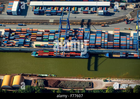 Logport I Duisport, logistics center Rheinhausen, container terminal, harbor, cranes, Duisburg Ruhrgebiet Stock Photo