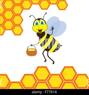 Cartoon bee with brimful jar Stock Vector
