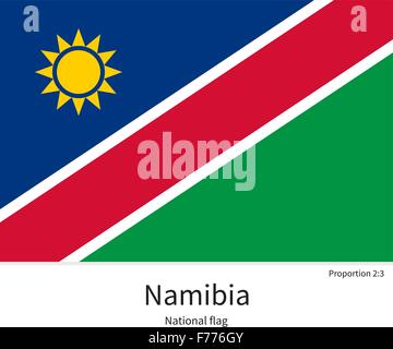 National flag of Namibia with correct proportions, element, colors Stock Vector