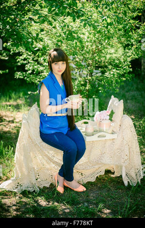 one young girl in the park Stock Photo