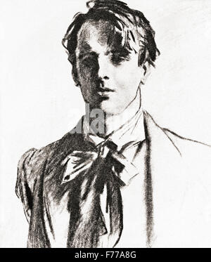 William Butler Yeats, 1865 – 1939.  Irish poet. After the charcoal drawing by J. S. Sargent. Stock Photo