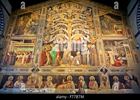 Taddeo Gaddi, Last Supper and Tree of Life,and Four Miracles,1340 Santa Croce Florence Italy Stock Photo