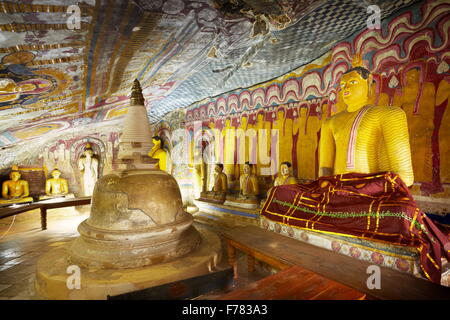 Sri Lanka, Kandy province - interior of Buddhist Cave Temple Dambulla, UNESCO World Heritage Site Stock Photo