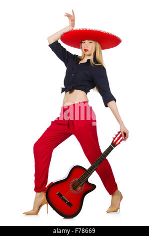 Mexican woman guitarist isolated on white Stock Photo