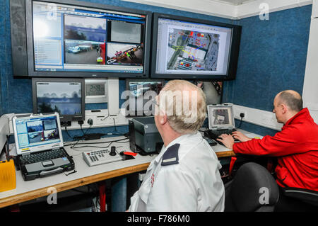 Northern Ireland. 26th November, 2015. Officers inside a Command Support unit from the Northern Ireland Fire and Rescue Service, use remote cameras and computers during a major incident to coordinate activities. Credit:  Stephen Barnes/Alamy Live News Stock Photo