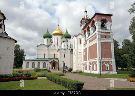 The Cathedral of the Transfiguration of the Saviour and Bell Tower, the Saviour Monastery of St Euthymius, Suzdal, Russia. Stock Photo