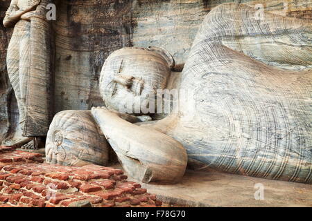 Sri Lanka - buddha stone statue in Gal Vihara Temple, Polonnaruwa, Ancient City area,  UNESCO World Heritage Site Stock Photo