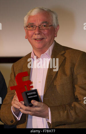 Turin, Italy. 26th Nov, 2015. English film director Terence Davies is awarded with Gran Premio Torino 2015 at Turin Film Festival. The Torino Film Festival (also called the Turin Film Festival, TFF) is an international film festival held annually in Turin, Italy. Held every November, it is the second largest film festival in Italy, following the Venice Film Festival. Credit:  Marco Destefanis/Pacific Press/Alamy Live News Stock Photo