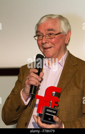 Turin, Italy. 26th Nov, 2015. English film director Terence Davies is awarded with Gran Premio Torino 2015 at Turin Film Festival. The Torino Film Festival (also called the Turin Film Festival, TFF) is an international film festival held annually in Turin, Italy. Held every November, it is the second largest film festival in Italy, following the Venice Film Festival. Credit:  Marco Destefanis/Pacific Press/Alamy Live News Stock Photo