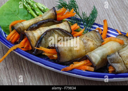 Fresh Eggplant rolls with carrot served dill Stock Photo - Alamy