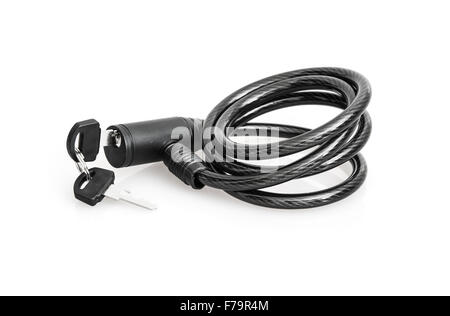 Black bicycle lock with keys isolated on the white background. Stock Photo