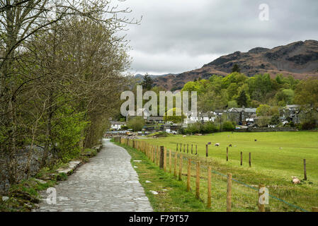 Beautiful old village landscape nestled amongst hills in Lake District Stock Photo