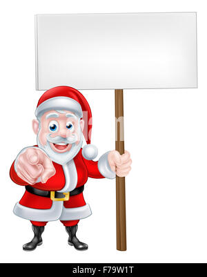 Santa wants or needs you Christmas cartoon of Santa Claus pointing at the viewer holding ablank sign. Could be asking for help w Stock Photo
