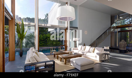Modern Open Plan Living Room With Double Height Ceilings And
