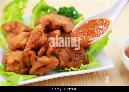 Chinese Spicy Sauce with Fried Chickens Stock Photo