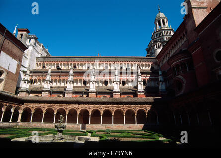 Italy, Lombardy, Certosa di Pavia, Carthusian Monastery of Pavia, Cloister. Stock Photo