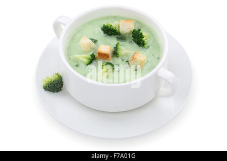 Fresh broccoli soup meal in a bowl isolated on a white background Stock Photo