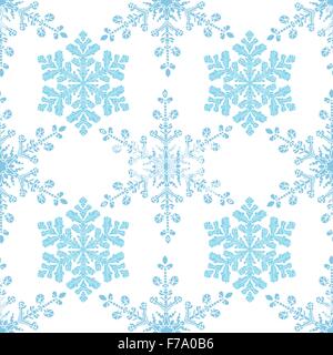 Festive seamless pattern with blue colored snowflakes on white background Stock Vector