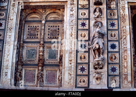 Italy, Lombardy, Certosa di Pavia, Carthusian Monastery of Pavia, Detail Facade. Stock Photo